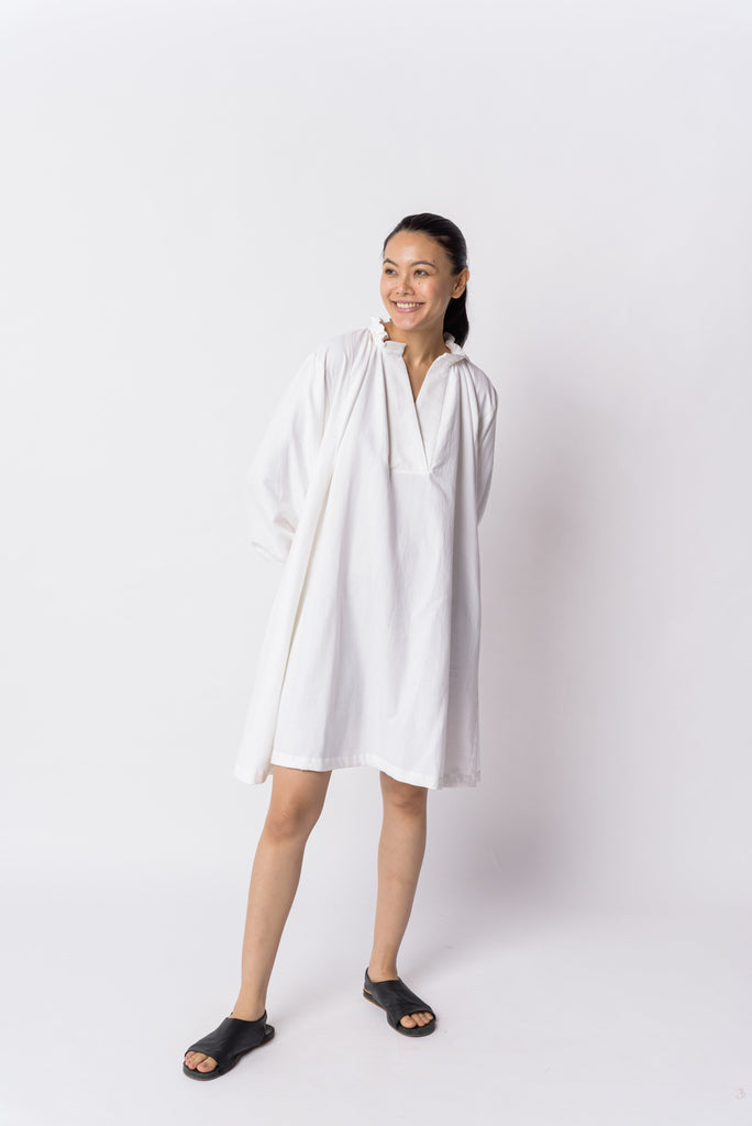 Pure white flared dress, ethical fashion brands, ethical slow fashion brands, organic sustainable clothing, organic women's pants, all cotton clothing brands, cotton clothing India, casual living women's clothing catalog, clothing accessories for women