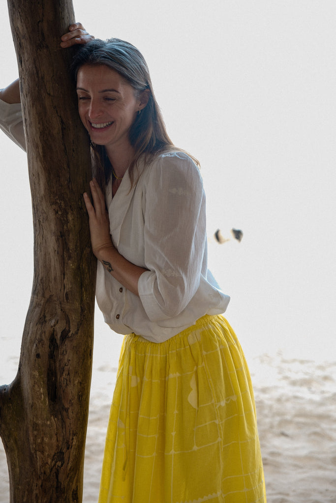 This Vintage blouse is made in collaboration between Erica Kim @ahistoryofarchitecture and World of Crow, Victorian collar, Jamdani Fabric,White detailing,Coconut buttons, Comfort fit, sustainably made