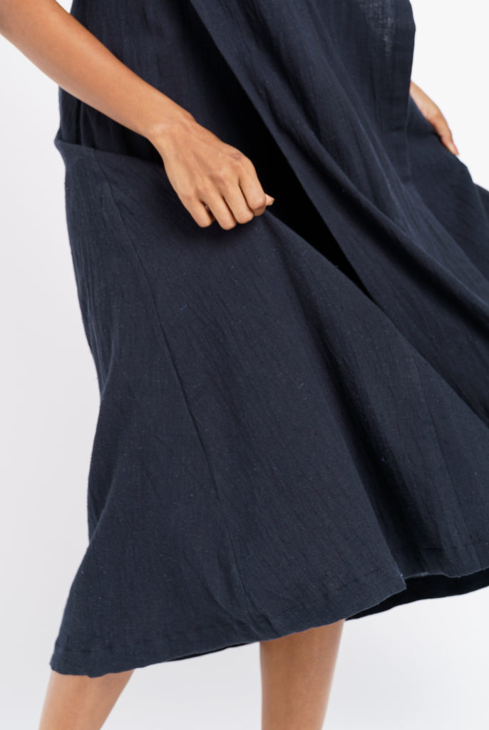 A classic ink black midi dress, best eco friendly fashion brands, best ethical clothing companies, thought organic clothing, wholesale organic clothing made in India, affordable organic cotton clothing, all natural clothing, quality women's clothing, quality women's clothing stores, women's minimalist wardrobe, closet essentials minimalist