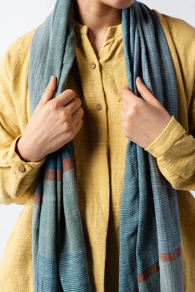Blue handspun stole, women's ethical fashion, best sustainable clothing brands 2019, organic cotton clothing India, organic cotton jacket, cotton clothing India online, cotton on clothes for ladies, women's plus size natural fiber clothing, women's quality clothing brands, minimalist outfits fall, minimalist outfits summer