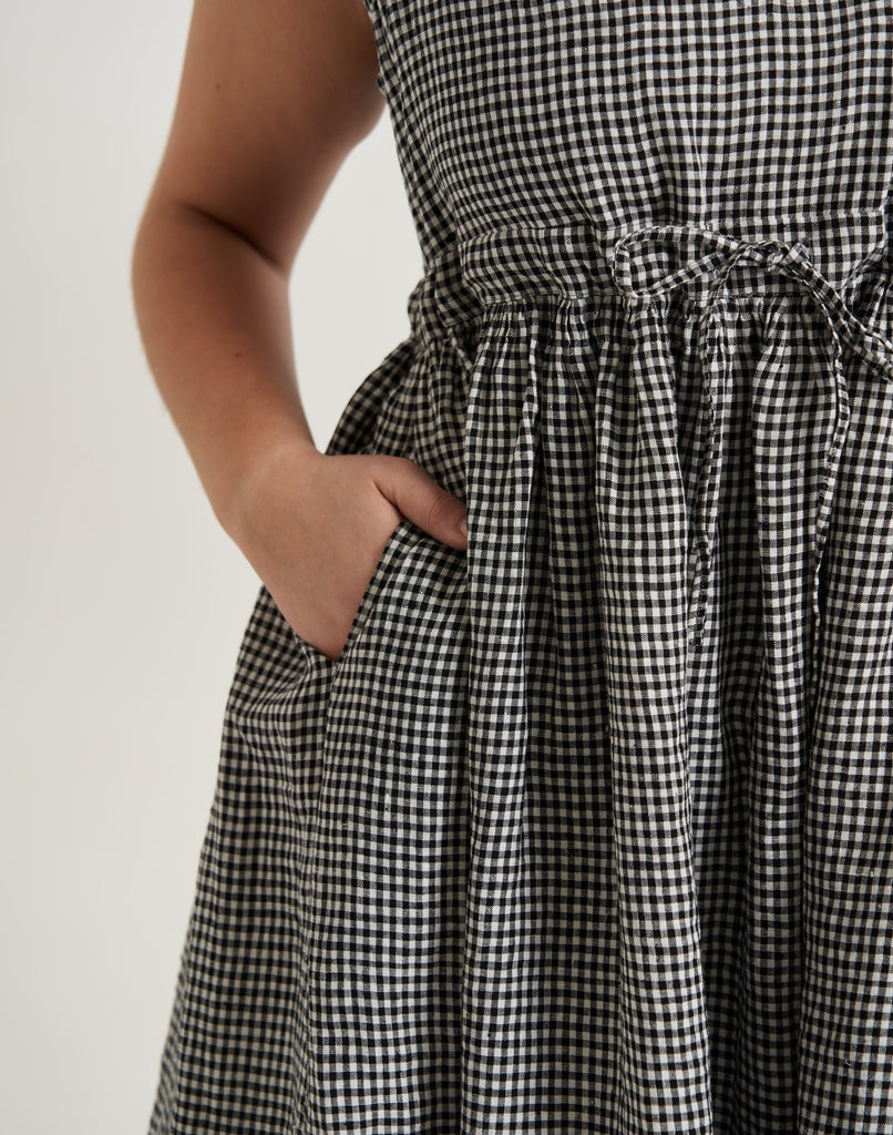Checkered Front Tieup midi dress CROW