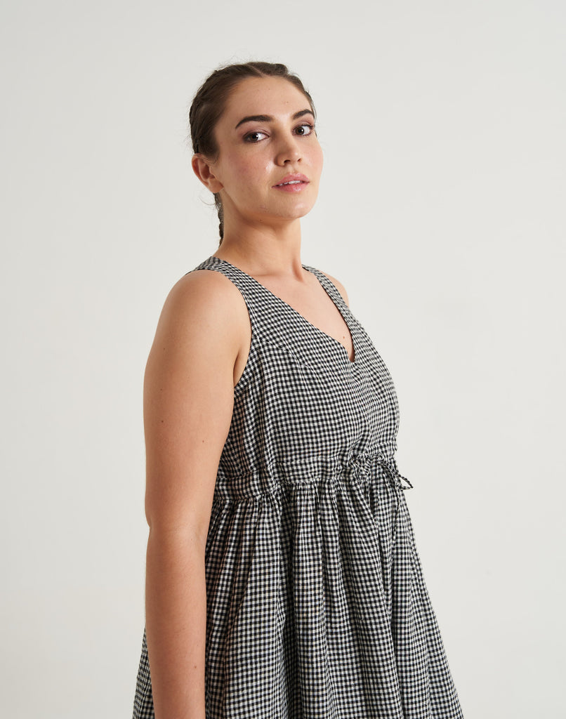 Checkered Front Tieup midi dress CROW