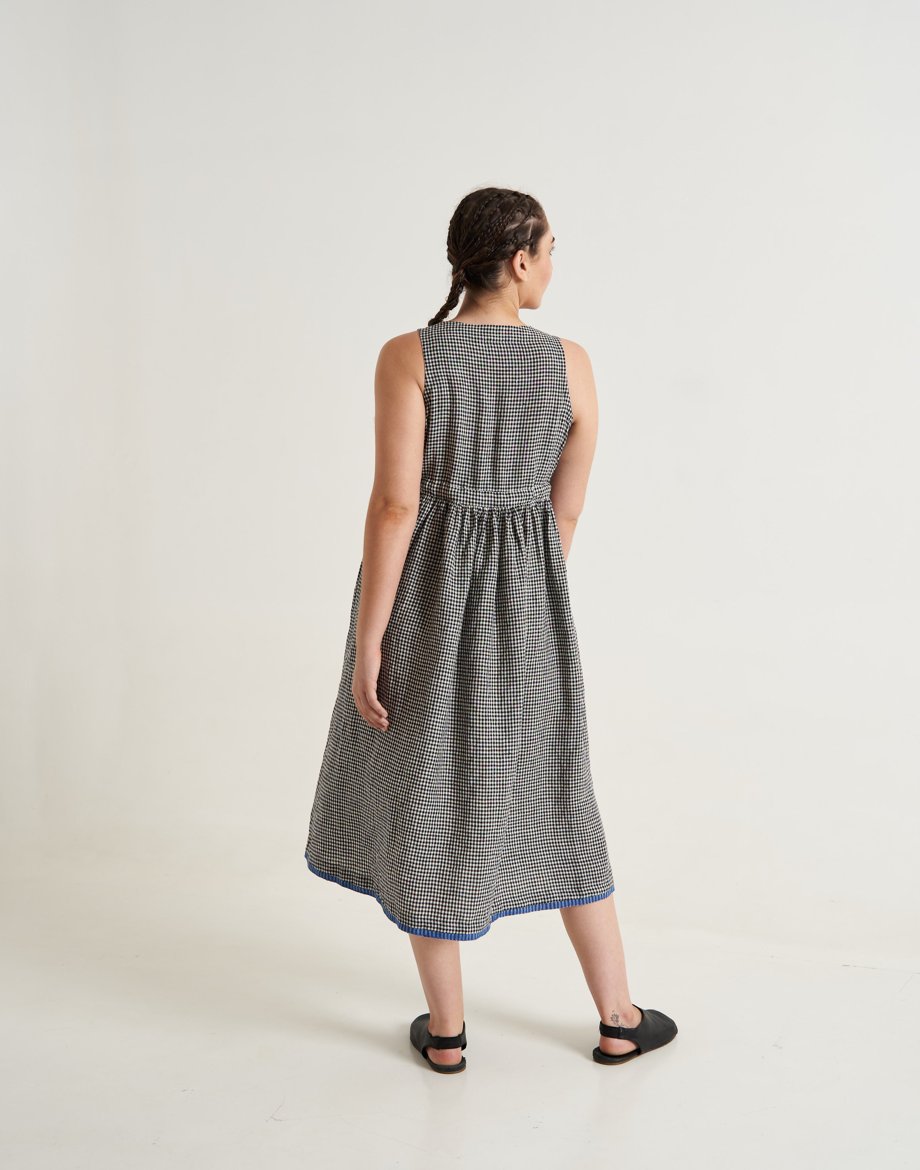 Checkered Front Tieup midi dress CROW