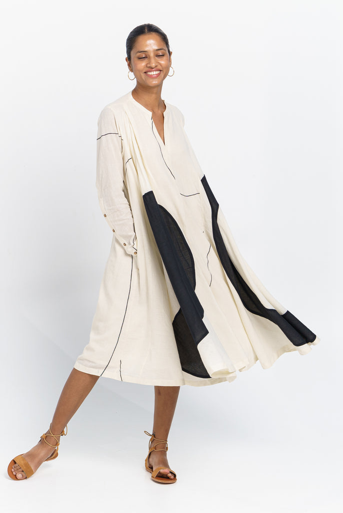 Colour-block midi dress, slow fashion clothing brands, sustainable and ethical clothing brands, organic clothing brands, organic cotton white dress, pure cotton clothing, soft cotton clothes for women's, 100 cotton shirts women's, 100 cotton women's tops, minimalist fashion brands, minimalist high fashion