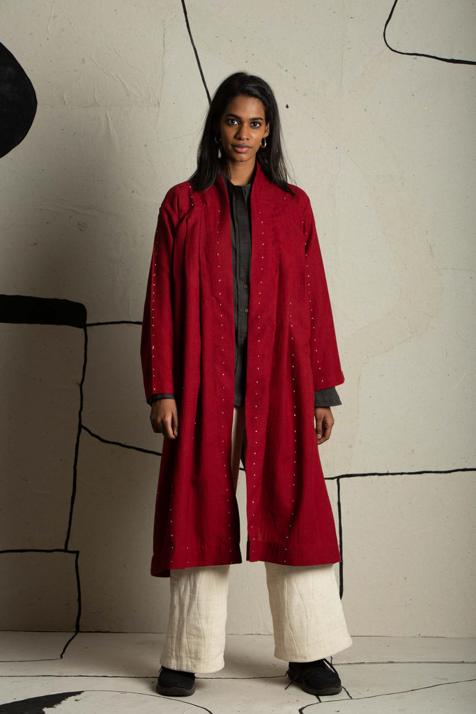 Turkey red pleated long jacket, clothing companies going green, clothing companies that help the environment, best organic cotton clothing, clothes made from organic cotton, classic clothing brands, closet wholesale clothing, best clothing brands for young women, best quality women's clothing, chic connection clothing, chic simple clothes